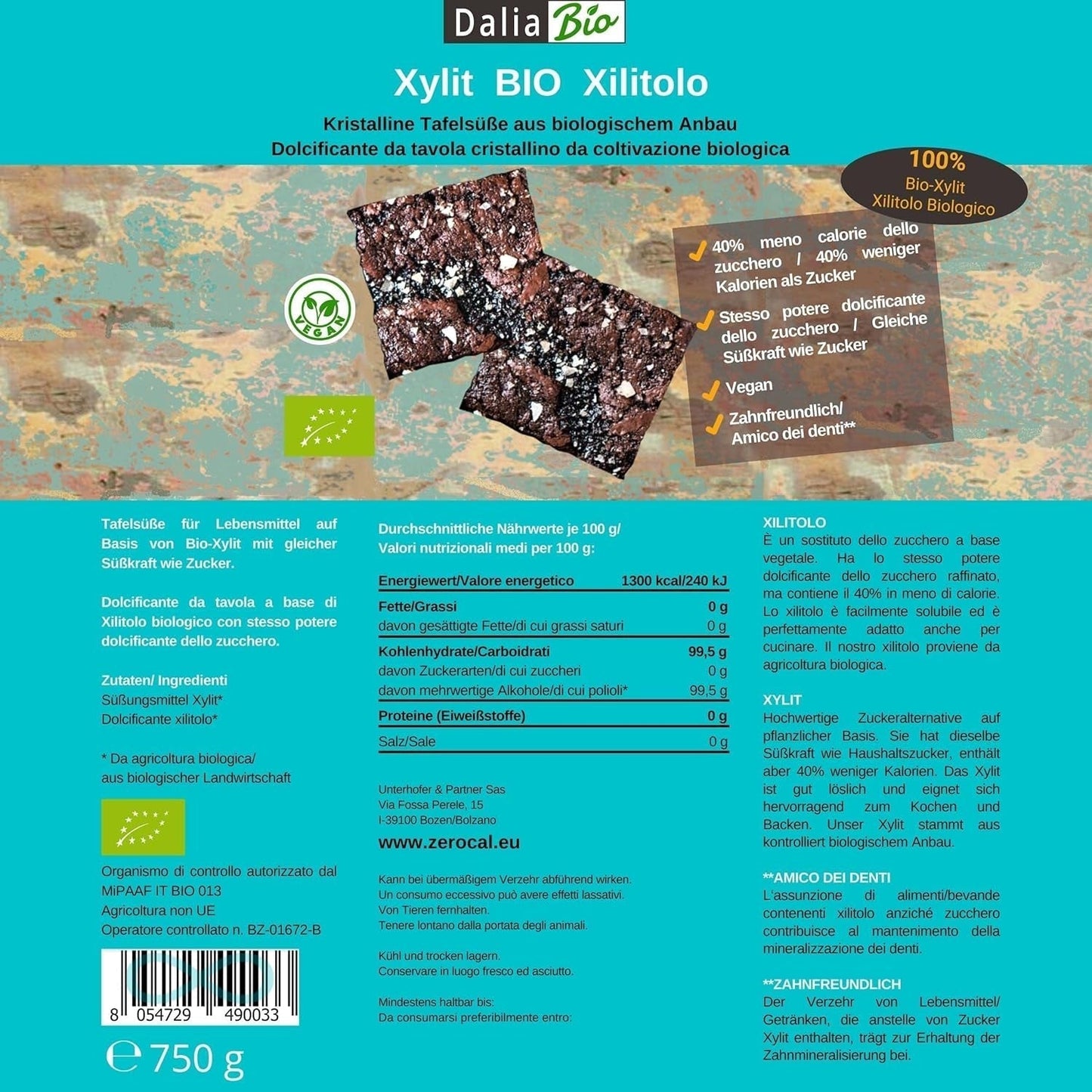 Bio Xylitol Bio | Aus Biologischer Landwirtschaft | 40% nižší obsah kalorií Zahnfreundlich | Ideal Zum Kochen Und Backen, 750 G sladidla Naty Shop