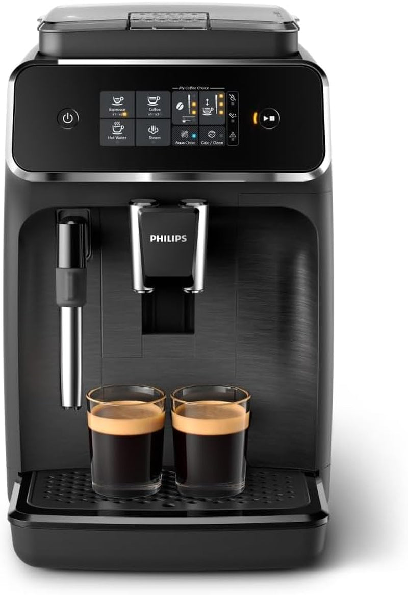 Automatický espresso kávovar PHILIPS řady 2200 - 2 kávové speciality, dotykový displej, klasický napěňovač mléka, keramický mlýnek, matná černá (EP2220/10)