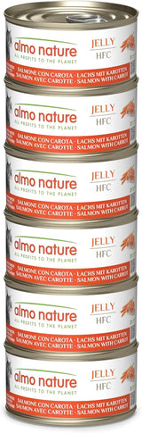 Almo Nature HFC Jelly - vlhké krmivo pro dospělé kočky - losos a mrkev - lidská kvalita, bez lepku - 6 x 70 g