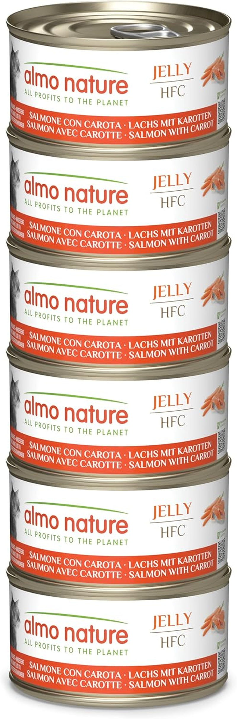 Almo Nature HFC Jelly - vlhké krmivo pro dospělé kočky - losos a mrkev - lidská kvalita, bez lepku - 6 x 70 g