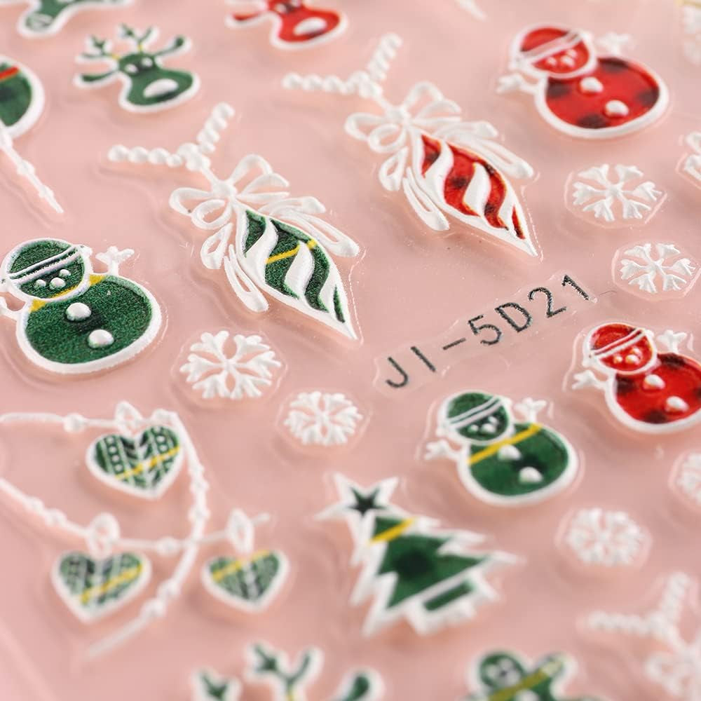 5 Blatt 3D Nálepka na nehty Weihnachten Nagelaufkleber 5D Stereoskopisch Selbstklebend Schneeflocke-Weihnachtswinterurlaub Nálepka na nehty Dekoration Nageldesign Zubehör