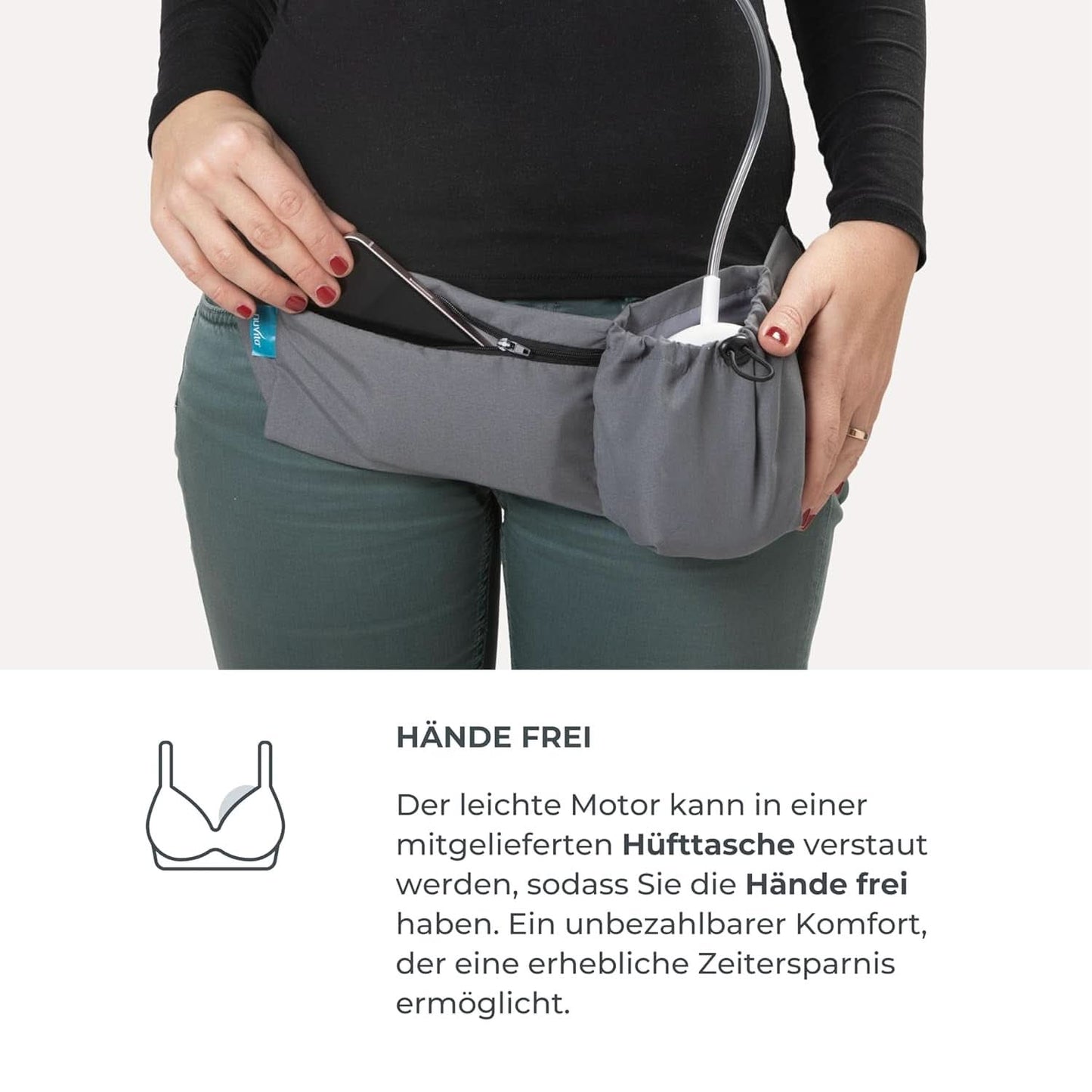 Nuvita Materno Smart Wear 1287W - Hands-free přenosná elektrická odsávačka mateřského mléka - 3fázová technologie, přizpůsobitelná, přenosná, k dispozici sada pro převod dvojité odsávačky mateřského mléka Příslušenství Jídlo a kojení Bebe Naty Shop