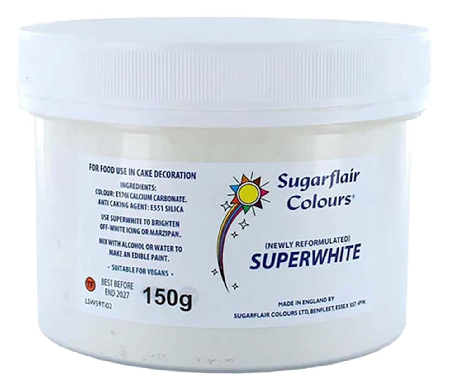 Sugarflair Superwhite Icing Bleach, Icing Bleach for Royal Icing, Extra bílé jedlé potravinářské barvivo - 150 g