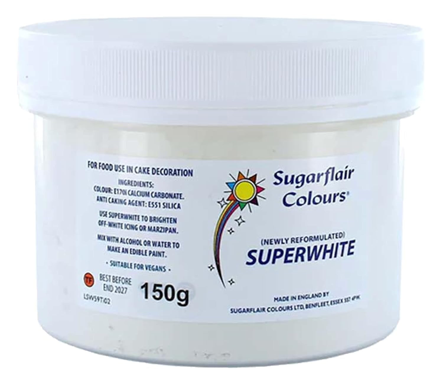 Sugarflair Superwhite Icing Bleach, Icing Bleach for Royal Icing, Extra bílé jedlé potravinářské barvivo - 150 g