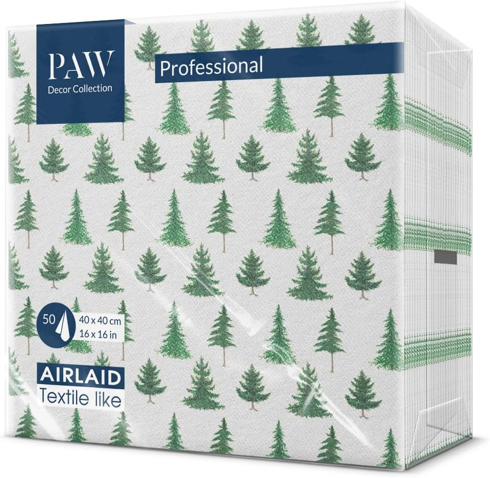 PAW - Airlaid ubrousky (40 X 40 cm) I 50 kusů I Ideální na Vánoce, zimu, svátky I Dekorace na štědrovečerní stůl I Ubrousky podobné Airlaid Větve na zimu I Větve na zimu