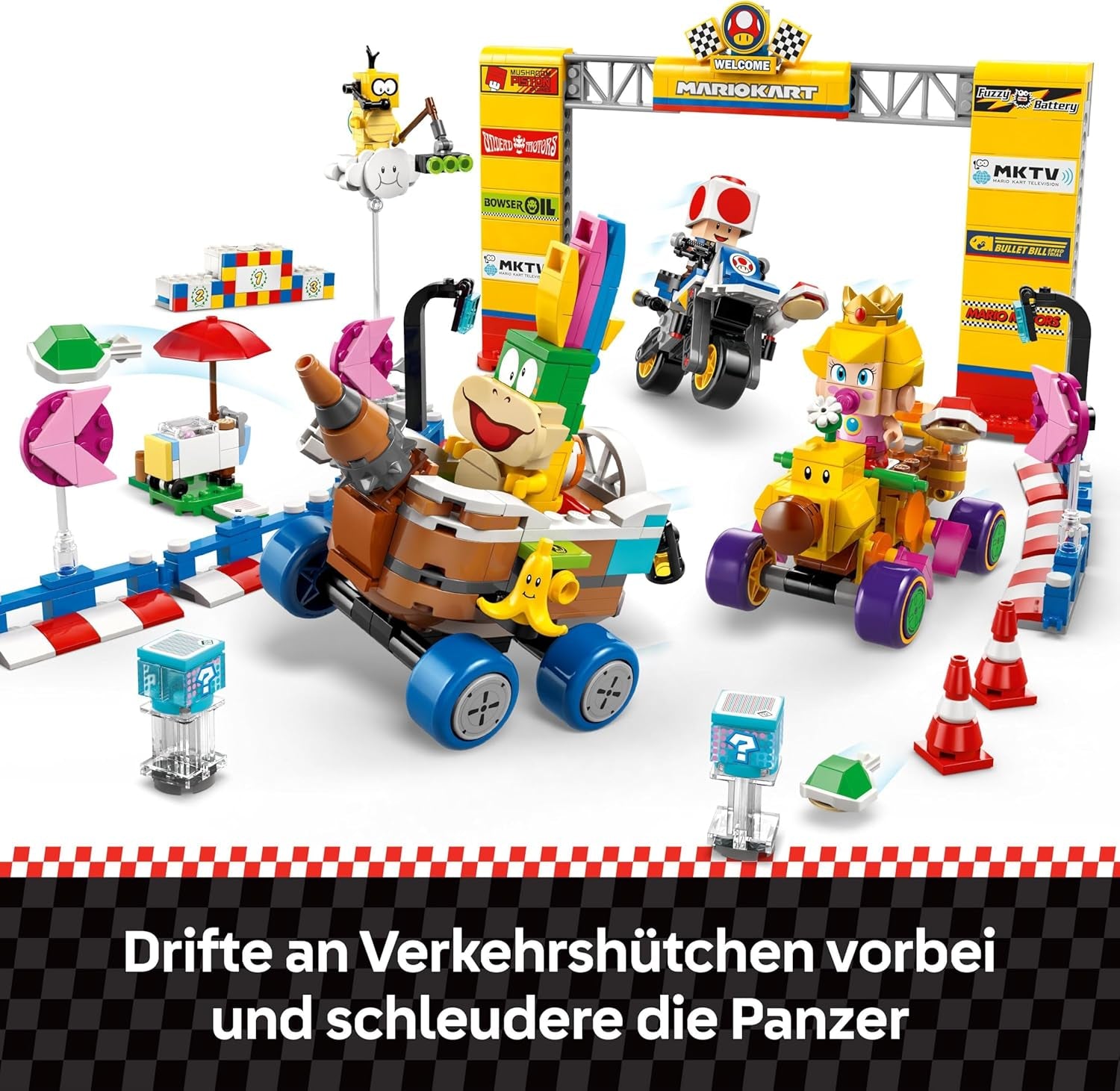 LEGO Super Mario: Mario Kart – sada broskev a Grand Prix, figurky Nintendo – ropucha, Lakitu, broskev a Lemmy, dárek pro kluky, dívky a hráče 8+, dobrodružná hračka 72036 stavebnice Beuche den LEGO-Store