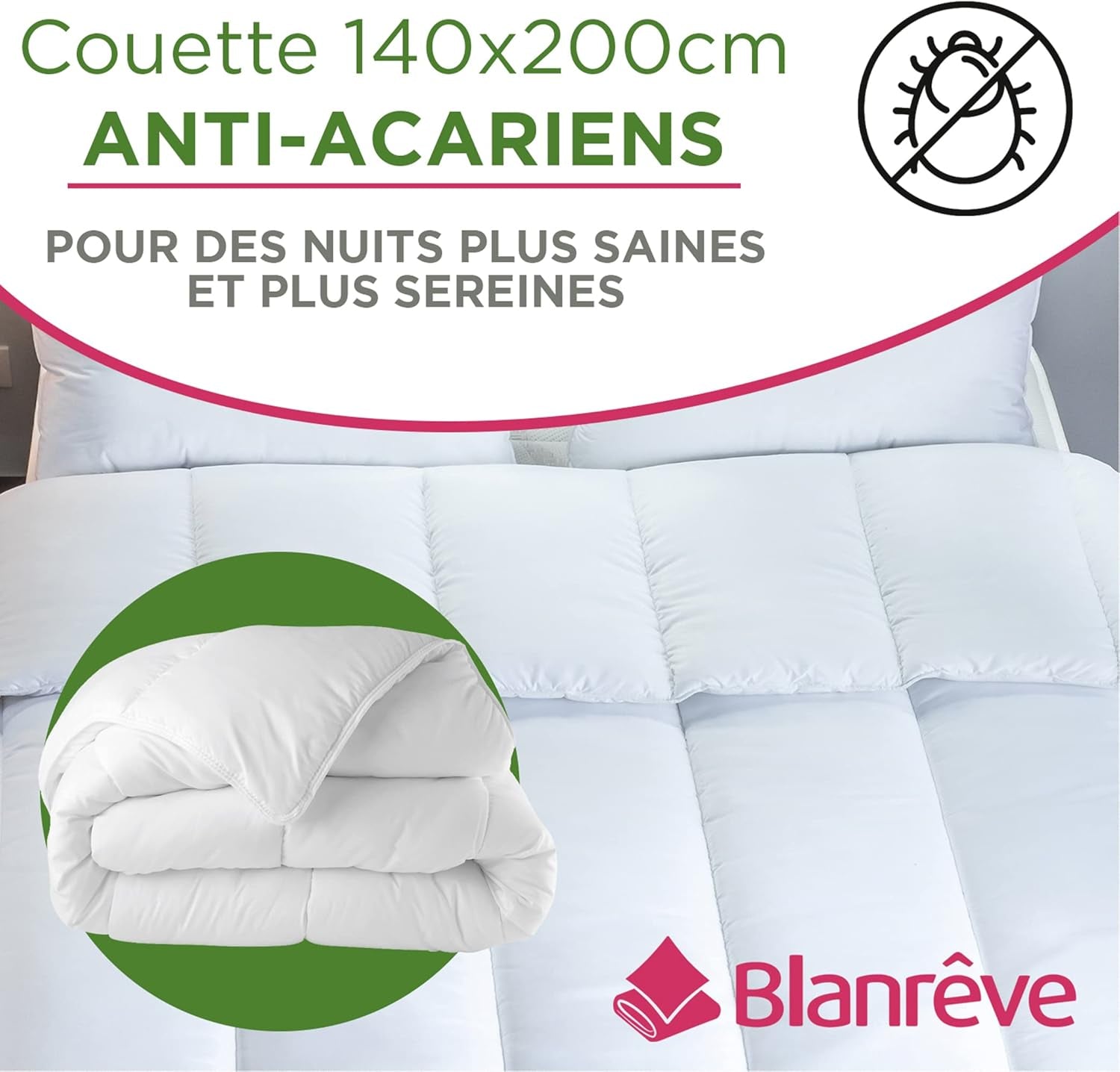 Blanrève - Přikrývka Serenité - Úprava proti roztočům - Mírná 300 G/M² - 140 X 200 Cm - Na jedno lůžko - Lze prát v pračce, bílé Přikrývky a přikrývky Naty Shop