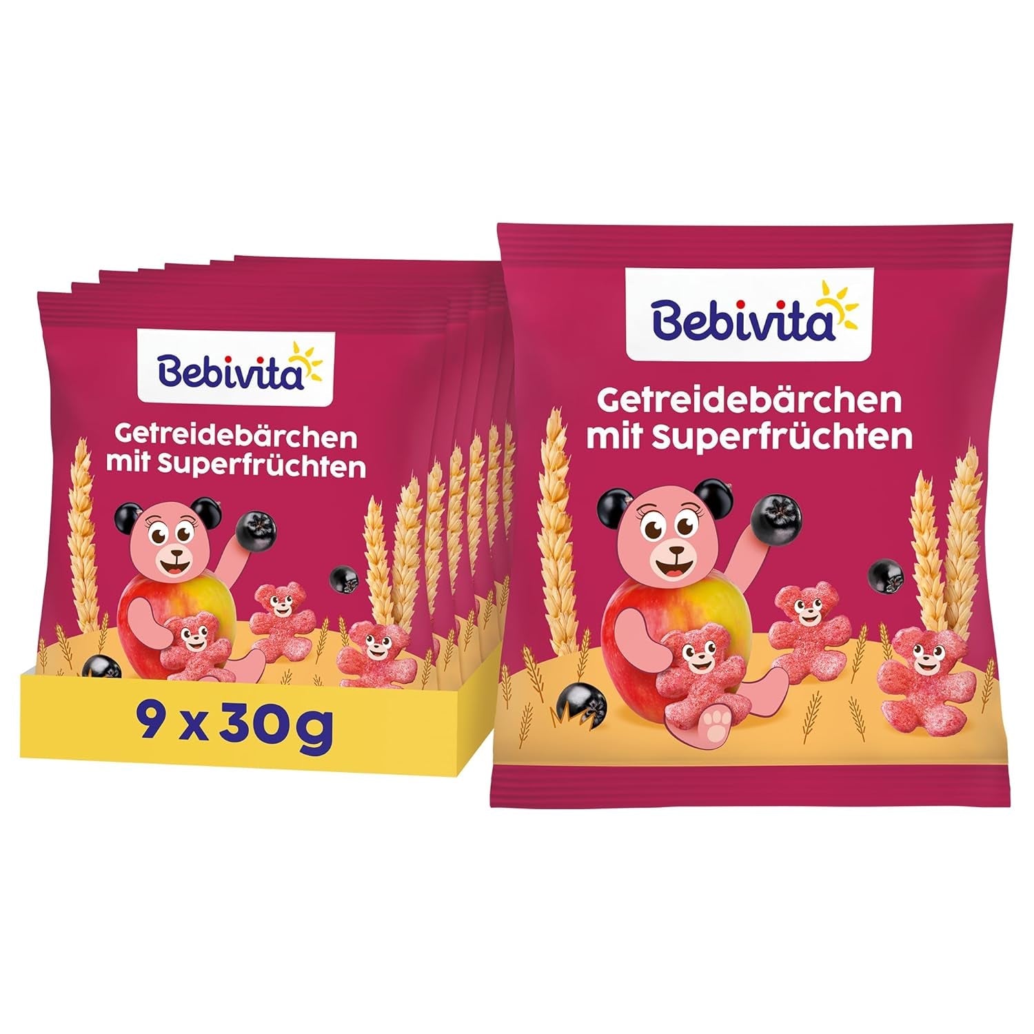 Cereální medvídci se superovocem (9 x 30g) – přesnídávky pro děti od 1 roku, slazené pouze ovocem, ideální zábava pro celou rodinu