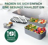 Umami Lunch Box pro dospělé, Stohovatelný Bento Box se 4 příbory a přihrádkami, Box na oběd pro dospělé, Zásobník na salát, Piknik / Kancelář Lunch Box, Charcoal Grey, 1500 ml krabičky na potraviny Naty Shop