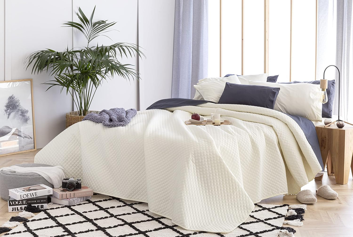Todocama Fine Boutique přehoz na postel diamantový vzor jaro léto podzim zima 100% extra měkký multifunkční přehoz z mikrovlákna 105-200 x 260 cm béžové postele a přikrývky Besuche den Todocama-Store