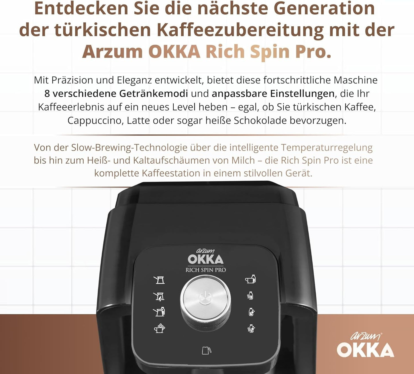 TURECKÝ KÁVOVAR Arzum OKKA RICH SPIN PRO (chrom)