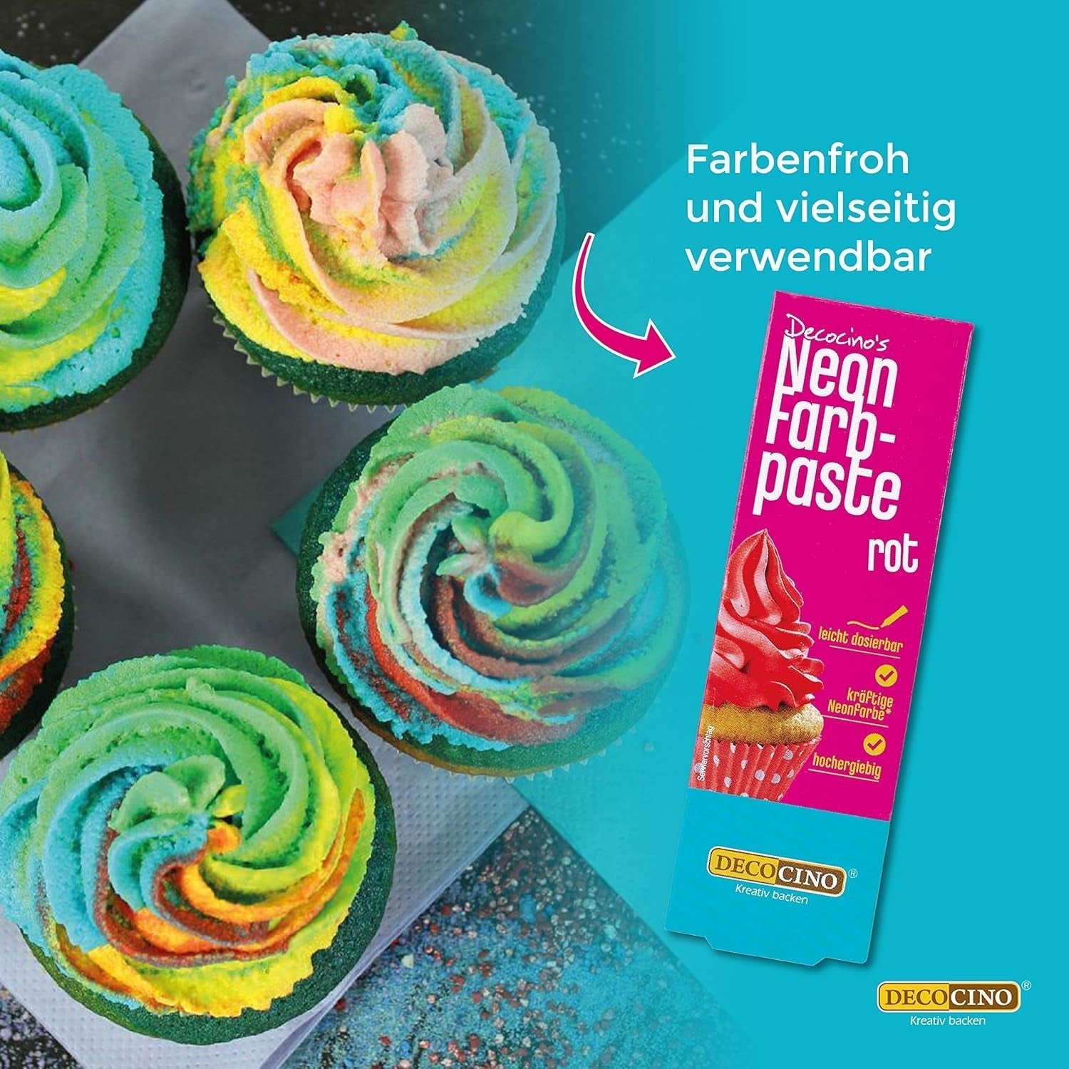 Decocino Neon Food Paste Red - Vysoká dávka potravinářského barviva - Pro barvení dortů, muffinů, cupcaků - Bez chuti