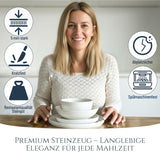 Křišťálová 48dílná porcelánová sada nádobí VÍTĚZ TESTU Čirá sada porcelánového nádobí Mísy a talíře Večerní servis pro 12 sad nádobí Pure Living v bílé barvě