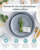 Sada keramického nádobí pro 6, Hygge, 24 kusů. VÍTĚZ TESTU Zasněná skandinávská kamenina Sada mís a talířů Večerní servis pro 6 sad nádobí Pure Living v šedomodré barvě