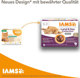 IAMS Delights Land Collection Mokré krmivo pro kočky - Multibalení s různými druhy masa (jehněčí, hovězí, kuřecí a krůtí) v omáčce, vlhké krmivo pro kočky od 1 roku, 12 x 85g