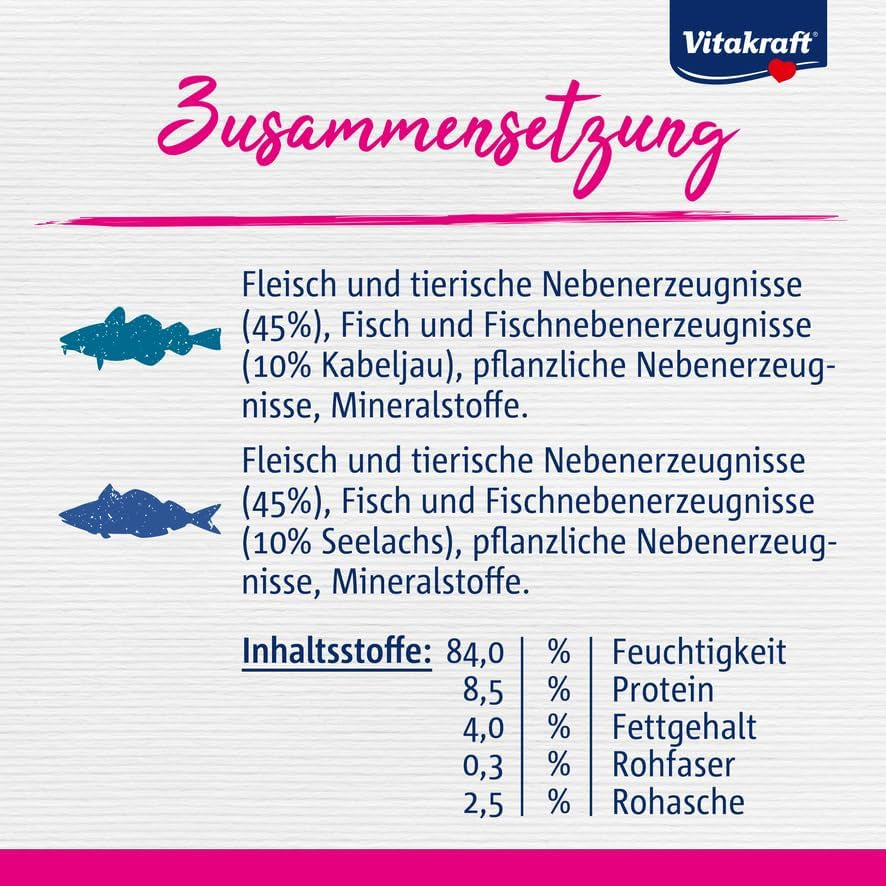 Vitakraft Poésie Délice, Fish Selection, Nassfutter Katze, Katzennassfutter v omáčce, mit Seelachs, mit Kabeljau, bez Zusatz von Zucker und Getreide (1 balíček s 6x 85g)