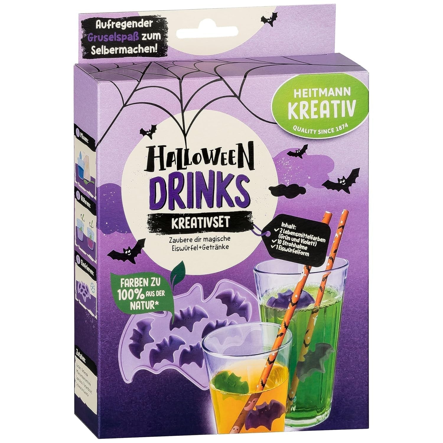 HEITMANN KREATIV - Sada kreativních halloweenských ovocných žvýkaček - rostlinná prášková barviva - růžová - DIY ovocné žvýkačky ve tvaru ducha s příchutí maliny