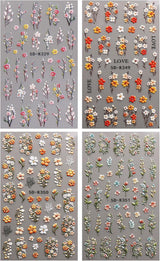 JMEOWIO 3D Nálepka na nehty Blumen Nálepka na nehty Selbstklebend Nagelaufkleber 5D Stereoskopický Herbst Blumen Dekoration Nageldesign Zubehör 4 Blatt