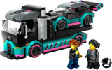 LEGO City Car Transporter se závodním autem, náklaďákem s nastavitelnou nakládací rampou a závodním autem, stavebnice se 2 minifigurkami, závodním jezdcem a řidičem kamionu, pro děti od 6 let 60406 Stavebnice Besuche den LEGO-Store