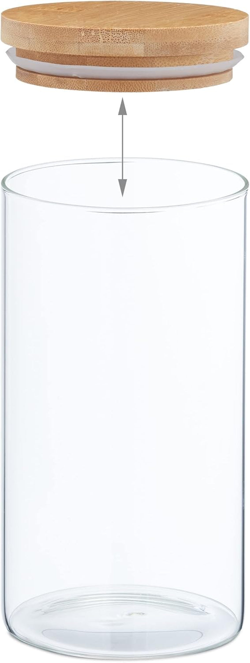 Relaxdays úložné dózy s bambusovými víčky Sada 3 kulatých skleněných dóz 1000 ml nepropustné čiré/přírodní 18x10cm dózy na potraviny Naty Shop