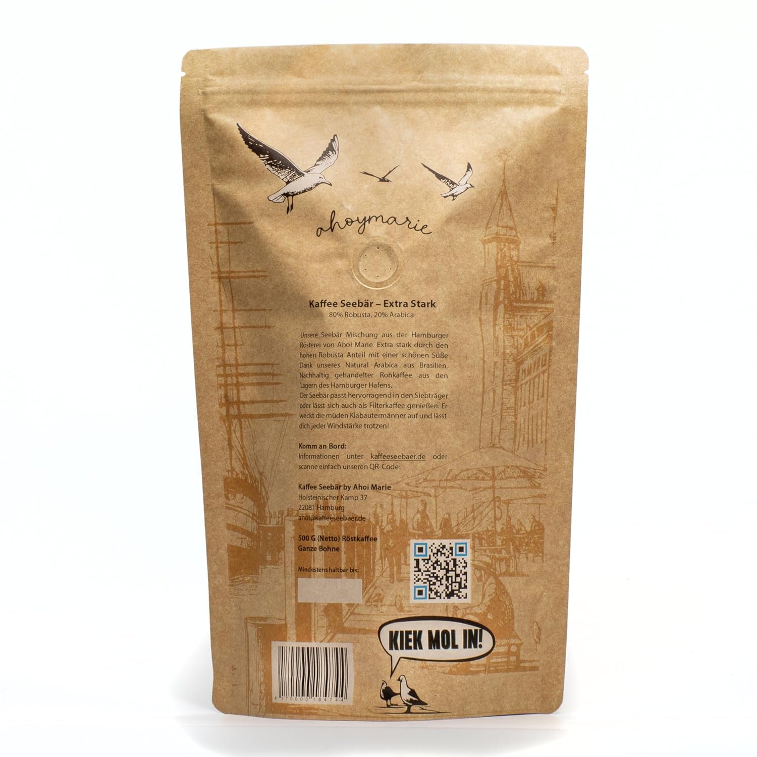 SEEBÄR COFFEE - Extra silná kávová zrna - 500g - Nízká kyselost a intenzivní aroma - Celá zrna pro plně automatické kávovary, espresso a French press - Vysoký obsah kofeinu a nízká acidita