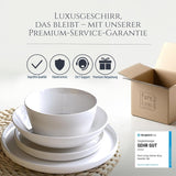 Křišťálová 48dílná porcelánová sada nádobí VÍTĚZ TESTU Čirá sada porcelánového nádobí Mísy a talíře Večerní servis pro 12 sad nádobí Pure Living v bílé barvě