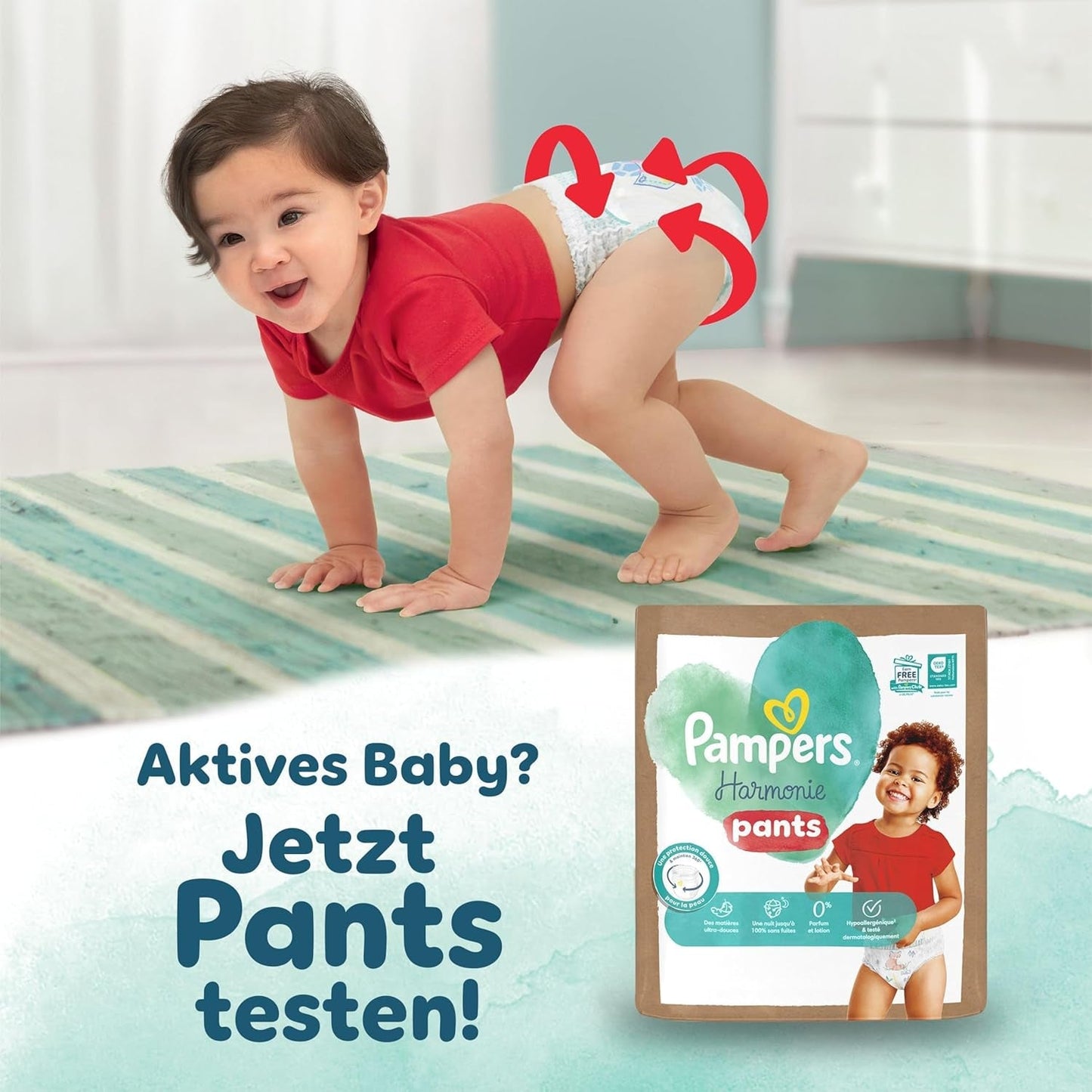 Plenky Pampers Harmony Velikost 4, 174 Plenky, 9kg-14kg, Jemná ochrana pokožky se 100% ochranou Pampers