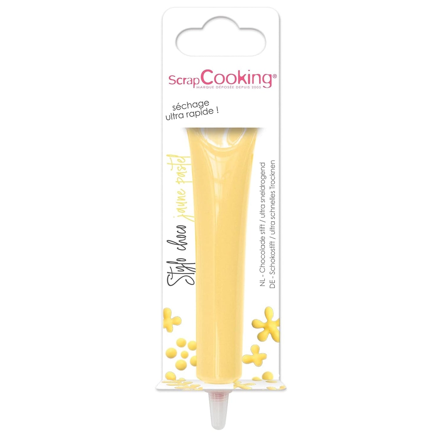 Scrapcooking - Pastelově žluté cukrové pero - Žlutý psací cukr 25g - Dekorativní jedlé cukrové pero - Psaní a kreslení - Označování fondán, poleva, dorty - 6804