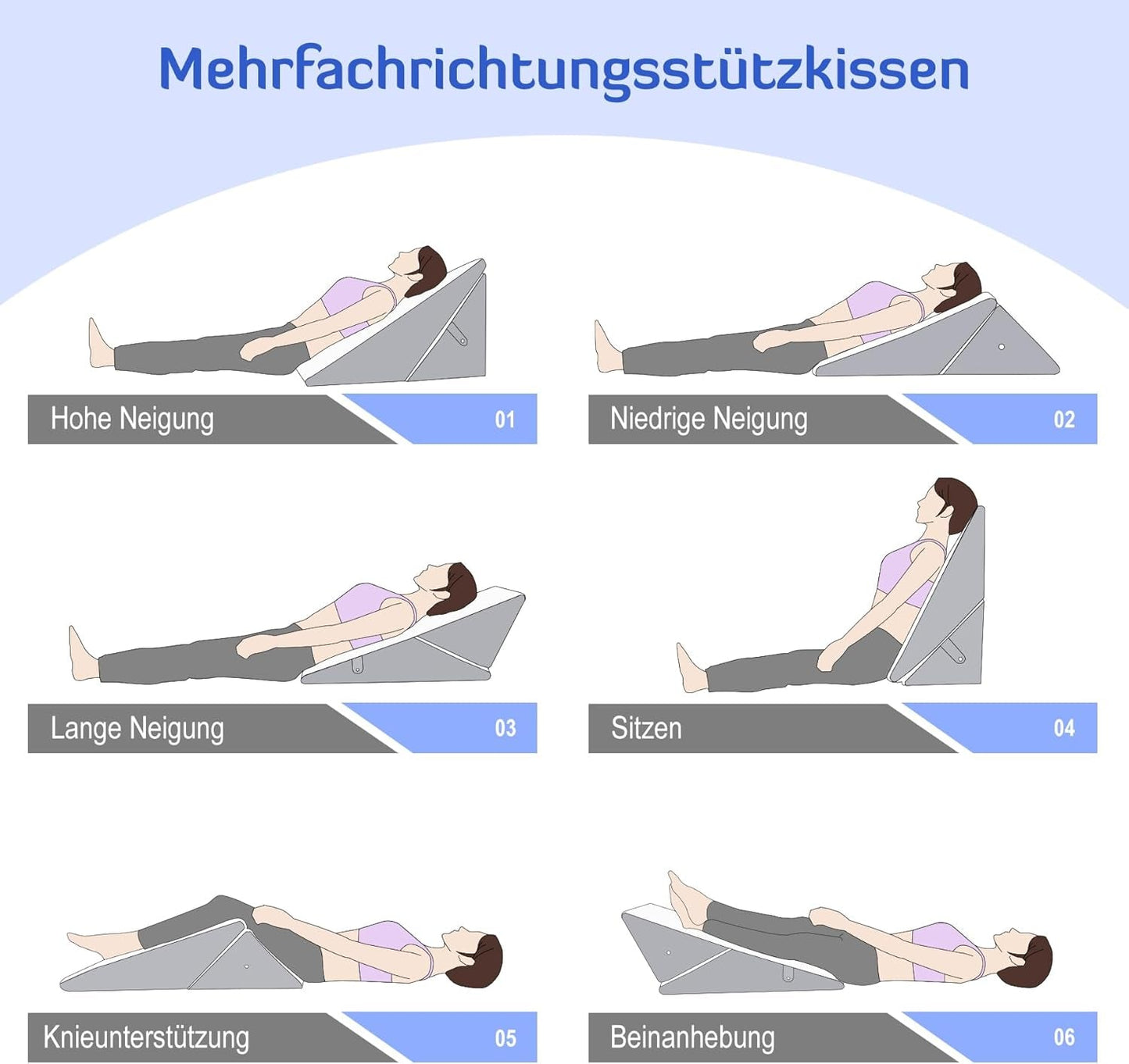 DĚTI Polštář s nastavitelným klínem, polštář na čtení z pěny s vysokou hustotou do postele a na pohovku, Ergonomický polštář na hlavu s klínovým klínem pro spánkovou apnoe, polštář na nohy/záda na hraní a čtení (bílá a šedá)