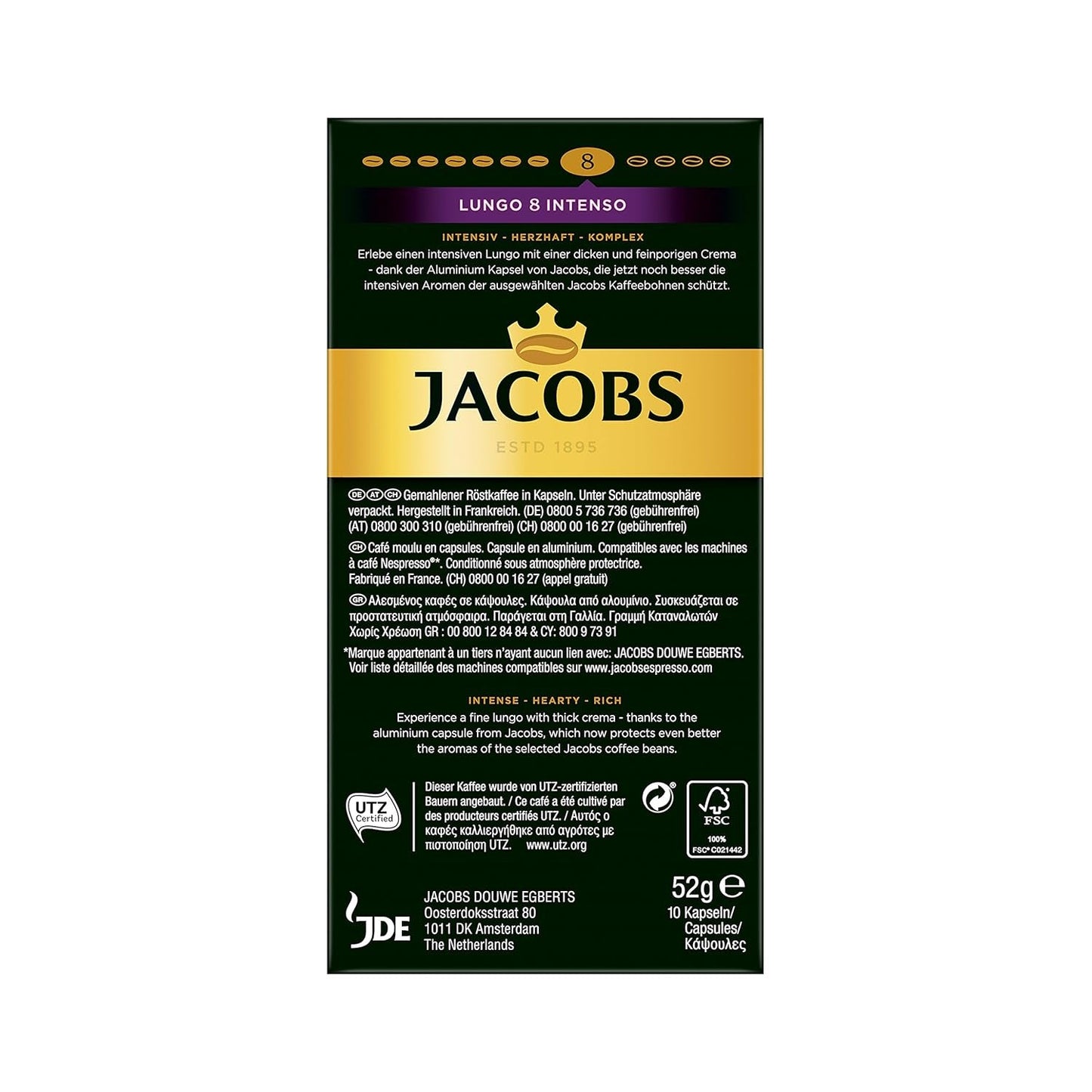 Jacobs Kapseln Lungo Intenso, Intensität 8 & Kapseln Lungo Classico, Intensität 6, 100 Nespresso®* kompatibilní Kaffeekapseln, 10er Pack, 10 x 10 Getränke