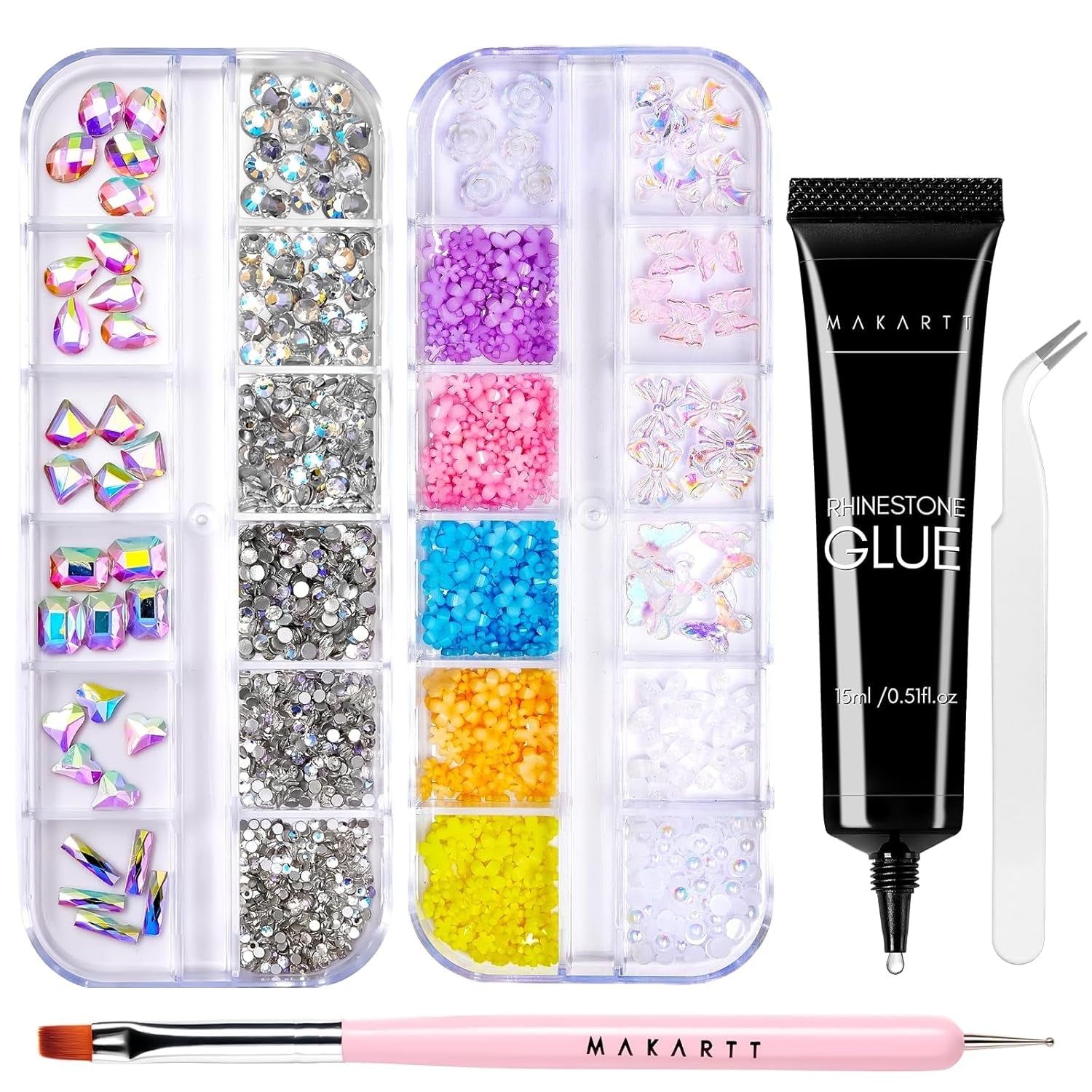Makartt kamínkový adhezivní gel - 15ml sada UV lepidel na nehty s růžovými přívěsky na nehty Heart Circle šperky na nehty a příslušenství pro domácí manikúru dárek k Valentýnu