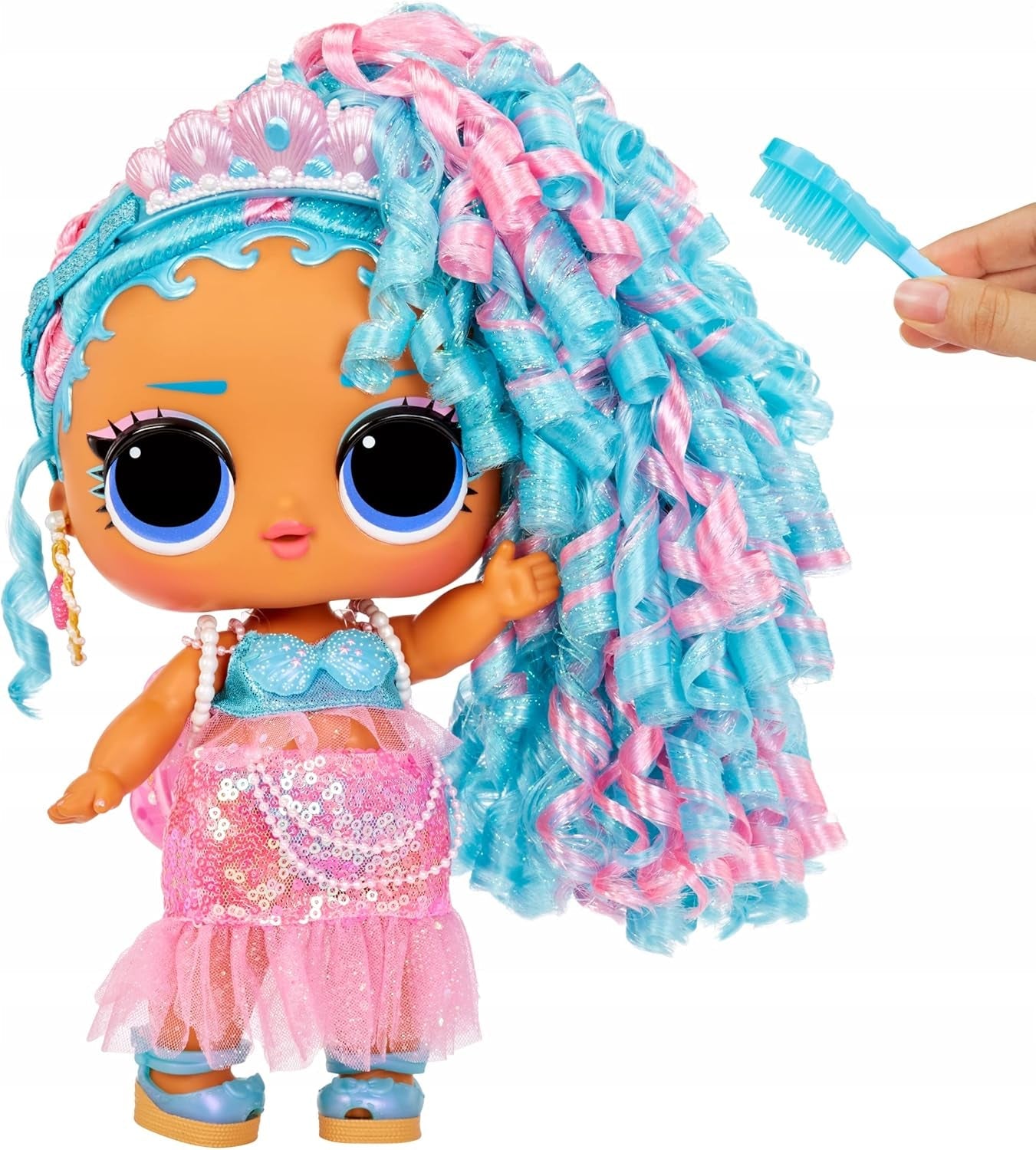 L.O.L. Překvapení! Big Baby Hair Hair Hair – SPLASH QUEEN – 27,94 cm große Puppe mit 14 Überraschungen, Accessoires zum Teilen und echten Haaren – Für Kinder und Sammler ab 4 Jahren