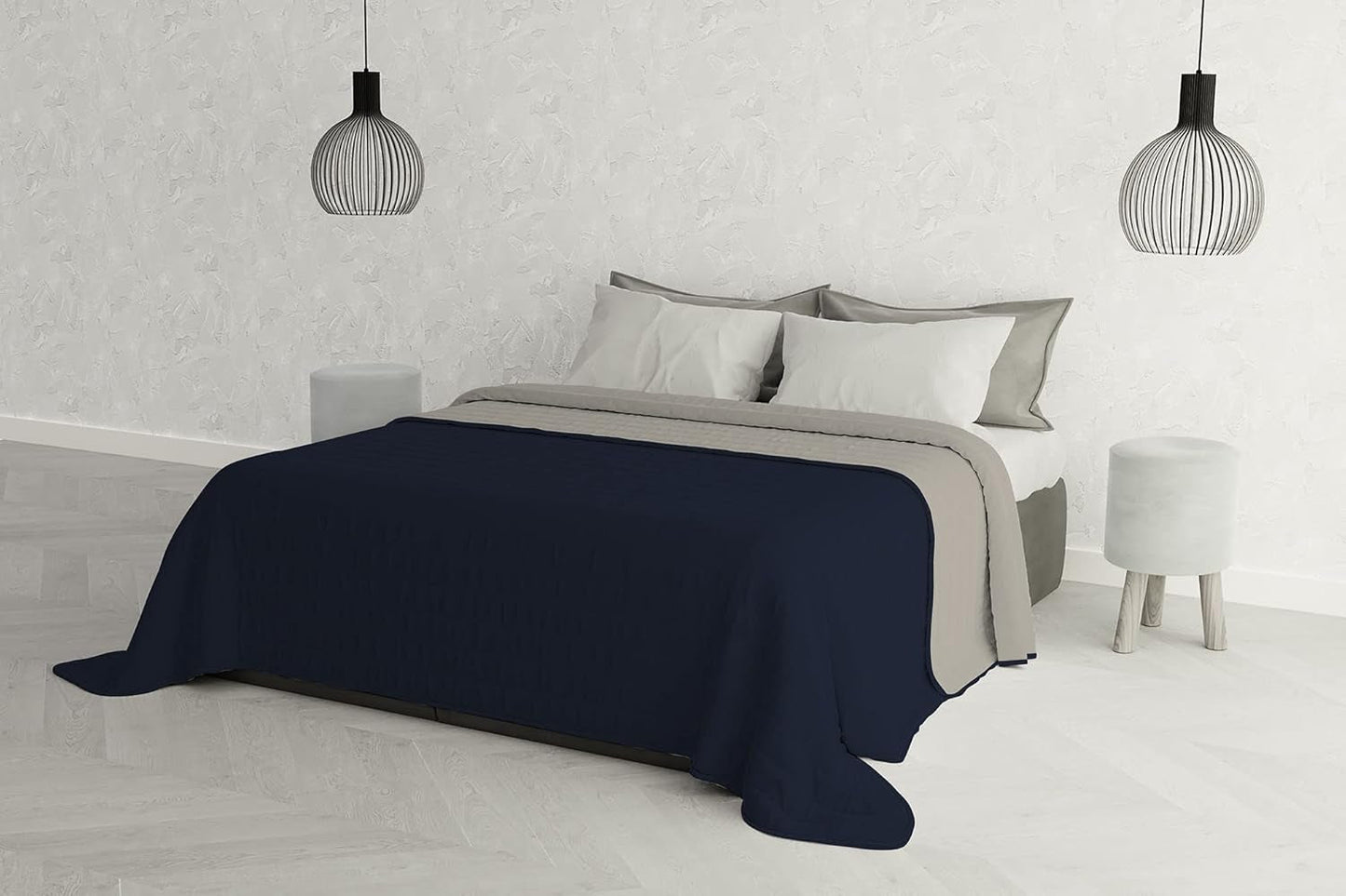 Italské povlečení Estivo jednolůžko, povlečení, Aqua, 170 X 270 Cm Peřiny a přikrývky Naty Shop Grigio Chiaro/Blu Scuro 260 X 270 Cm