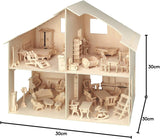 Pebaro Donau Elektronik _M880 3D Puzzle domeček pro panenky s nábytkem, 30 x 30 x 30 cm, přírodní