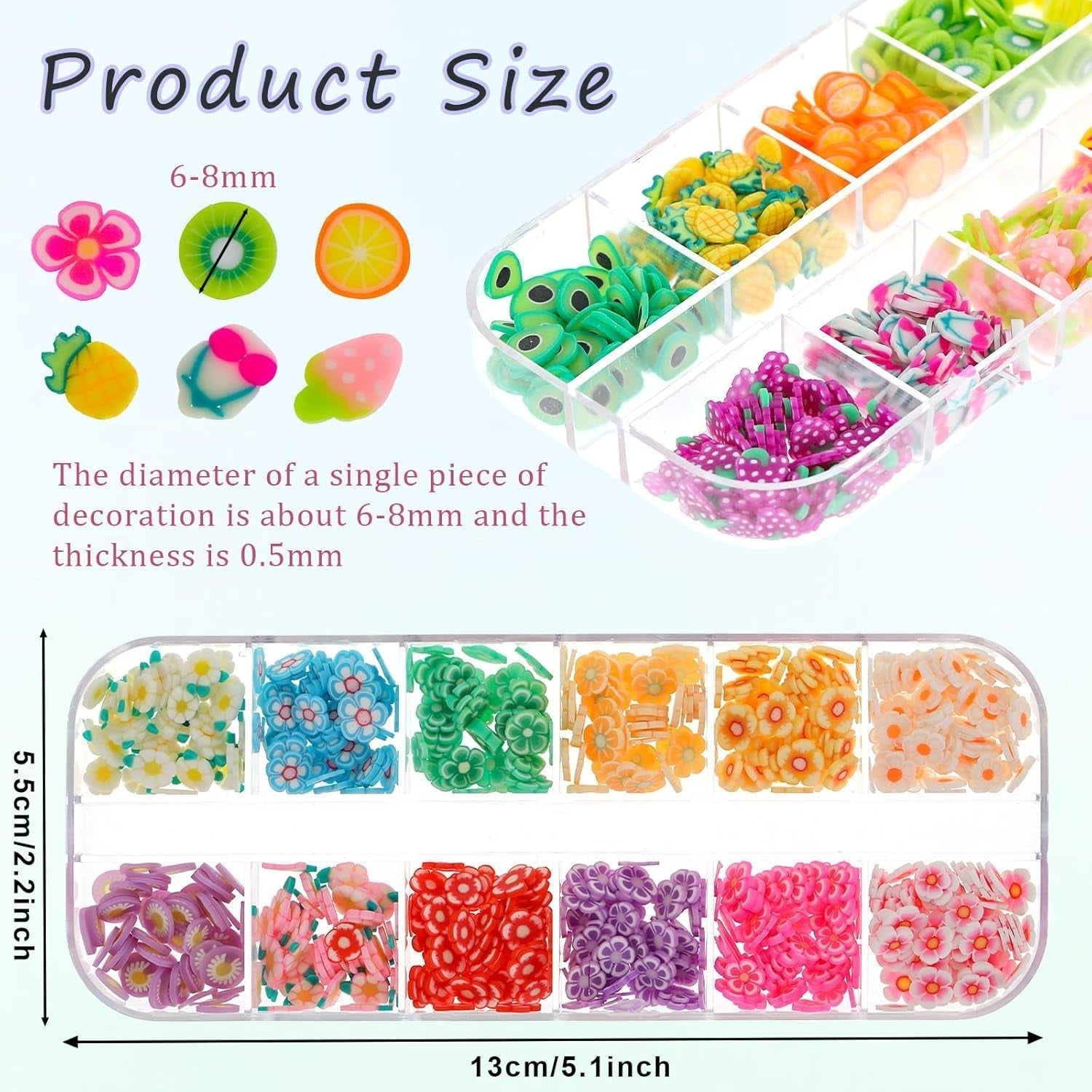 1000 Stk Nagel Obst Scheiben, Nagelkunst Fruchtscheiben Charms Roztomilé Obst-Blumen Charms Mix Set Mini 3D Obstscheibe Nail Art Zum Nagelkunst Handy Deko DIY Schleimbasteln Ornament Scrapbooking