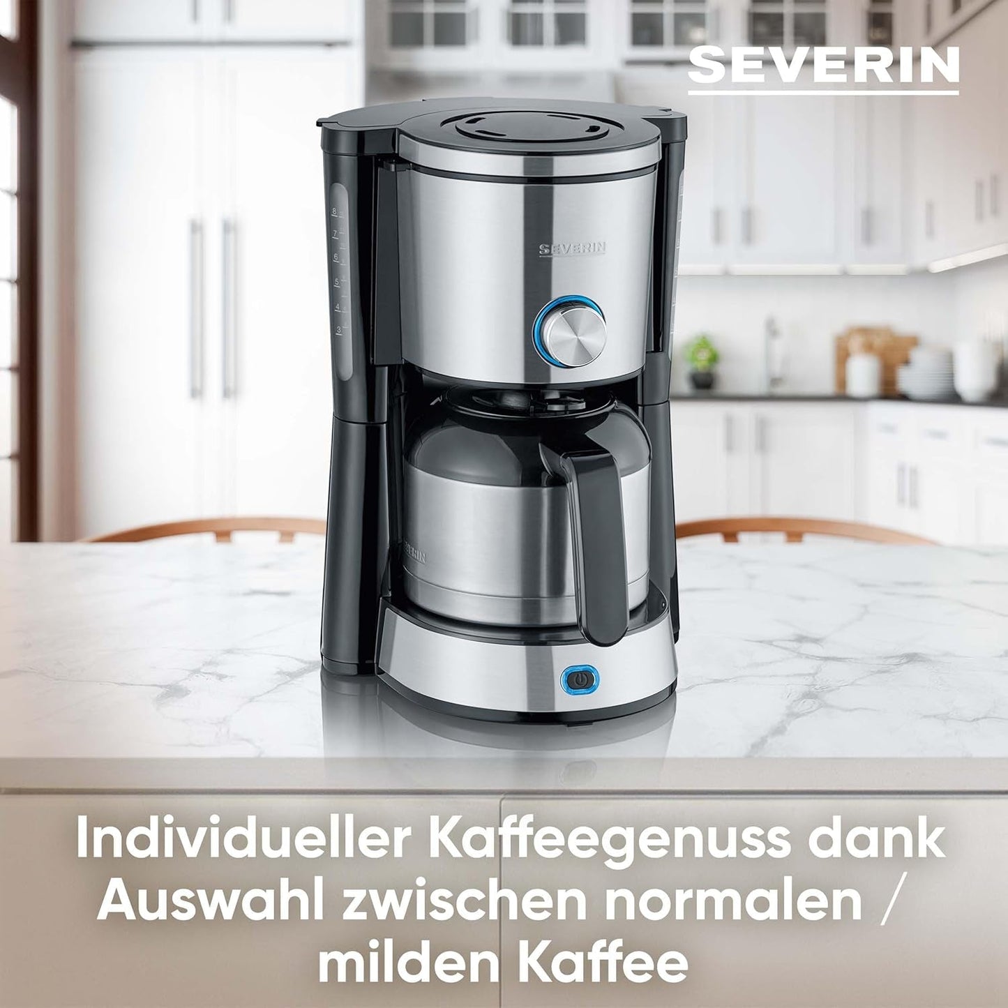 Espresso kávovar SEVERIN "TypeSwitch" s termální karafou, AromaSwitch pro výběr mezi 2 spařovacími profily, kávovar až na 10 šálků, 1000W, broušená nerez-černá, KA 4845
