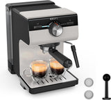 Espresso KRUPS Authentic+, 15 bar, intuitivní ovládání, propracovaný design, parní tryska, včetně rozšířeného příslušenství, Bullet Dark silver/Stainless steel, XP384G10