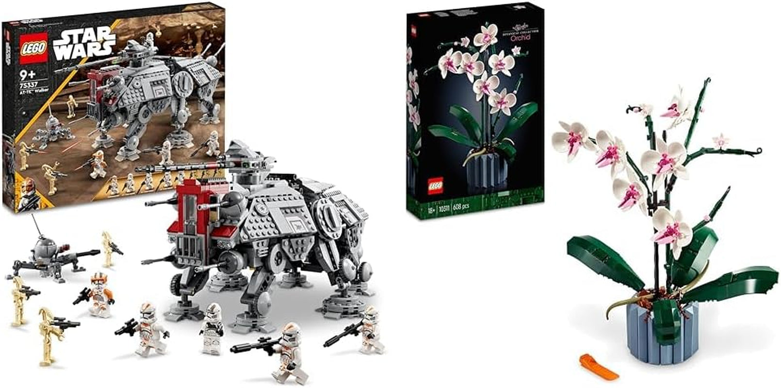 Sada minifigurek mobilního modelu LEGO Star Wars At-Te Walker obsahující 3 klonové vojáky, bitevní droidy a trpasličí pavoučí droid 75337 Stavebnice Besuche den LEGO-Store 10311 Sada ikon orchidejí