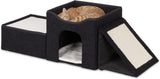 Relaxdays Katzenhöhle, skládací, 3 Liegeplätze, Katzenhaus mit Kratzfläche, HBT: 36,5x112x41 cm, Katzenversteck, schwarz