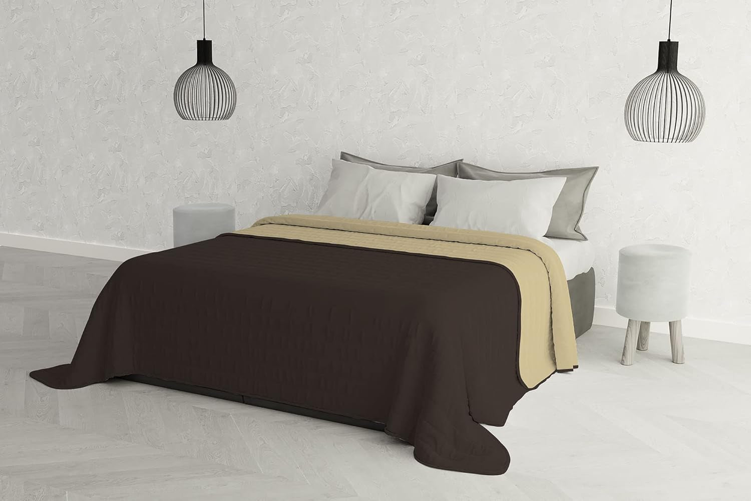 Elegantní deka na dvojlůžko 260 X 270 Cm Tmavě modrá/Jablkově zelená Postele a přikrývky Besuche den Italian Ložní prádlo Marrone/panna
