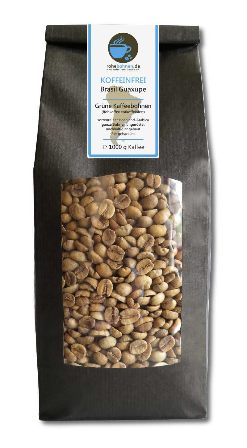 Zelená káva, raw káva, brazilské Guaxupe bez kofeinu (zelená kávová zrna 1000g) - certifikát GMP