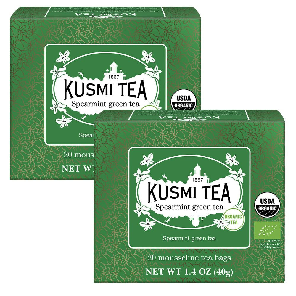 Kusmi Tea - Balení 2 ks - Jasmínový zelený čaj - Bio Jasmínová směs zeleného čaje - 100% Bio zelený čaj - Lze konzumovat teplý i studený - 2X20 čajových sáčků