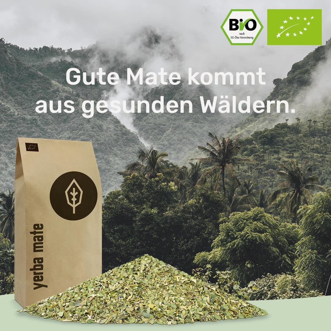 BIO Yerba Mate Tea 1 kg ● Originální ● Zralé ● Nepražené ● Sušené na vzduchu ● Nekuřácké ● Bez plastů ● Fair Trade ● Čaje maté z listů maté, kousků maté a prášku z listů maté ● DE-ÖKO-006