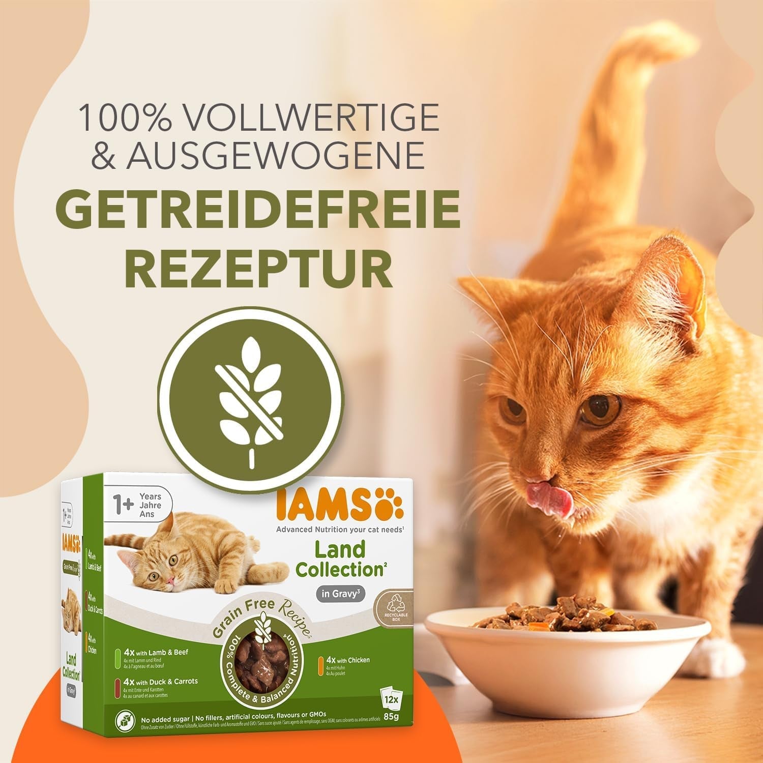 IAMS Delights Land Collection Mokré krmivo pro kočky bez obilovin - Balení různých druhů masa Více balení Mokré krmivo bez obilnin pro kočky od 1 roku 12 x 85 g