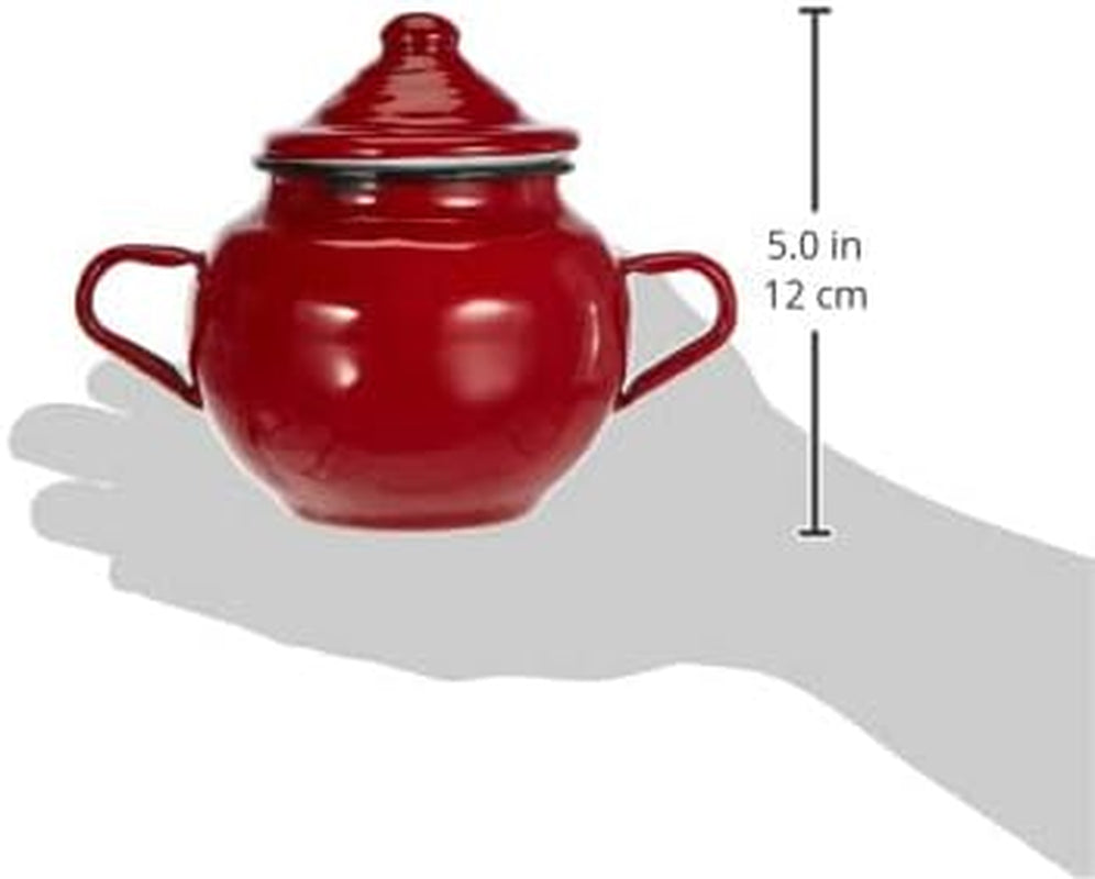 Roja dóza s víčkem, 0,5 l, červeně smaltovaná ocel, 10 x 10 x 20 cm, 2 kusy