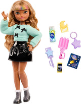 Panenka Barbie Dream Besties a doplňky, módní panenka Zia s odnímatelným aranžmá a vlnitými hnědými vlasy, 7dílné vlasy a měsíc, JGG36