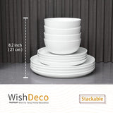 12dílná sada nádobí, porcelánová sada pro 4, sada bílého nádobí s talíři, dezertními talířky a cereáliemi