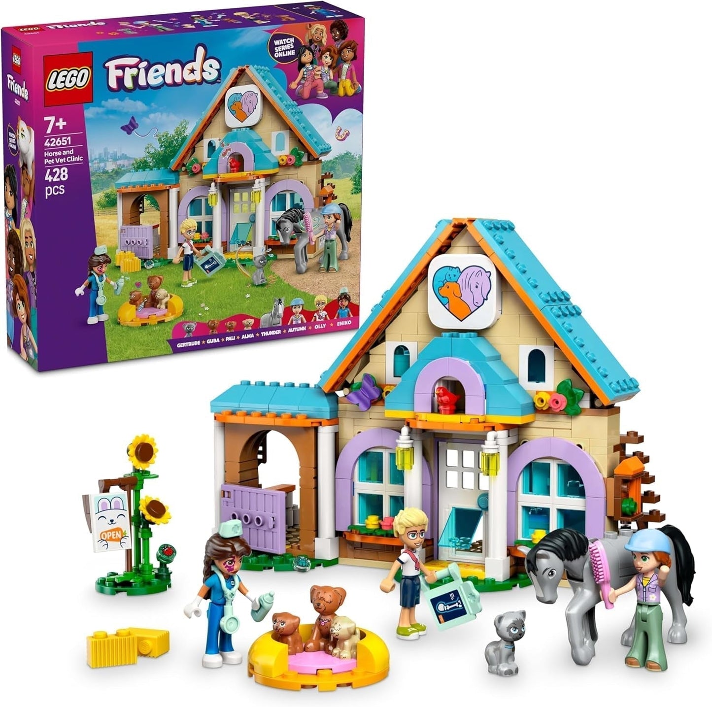 LEGO Friends Veterinární skříňka pro koně a domácí mazlíčky, Stavebnice a herní sada pro nápadité hraní rolí se 3 minifigurkami a 5 figurkami zvířat, Nápad na dárek pro dívky 7 let 42651 Stavebnice Besuche den LEGO-Store Výchozí název