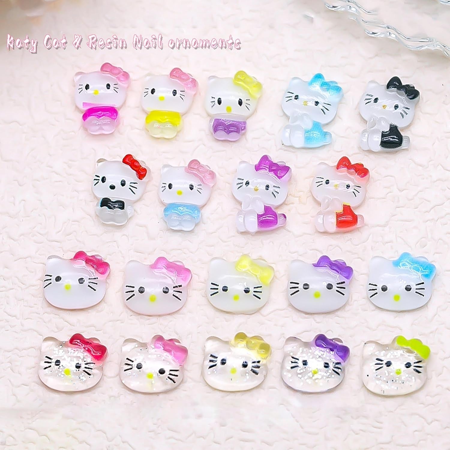 3D nálepky na nehty pro kočky, třpytky na nehty, flitry, pryskyřicové nálepky na nehty, drahokamy na nehty, diamanty pro nail art, včetně voskové tyčinky s drahokamy (barevná kočka)