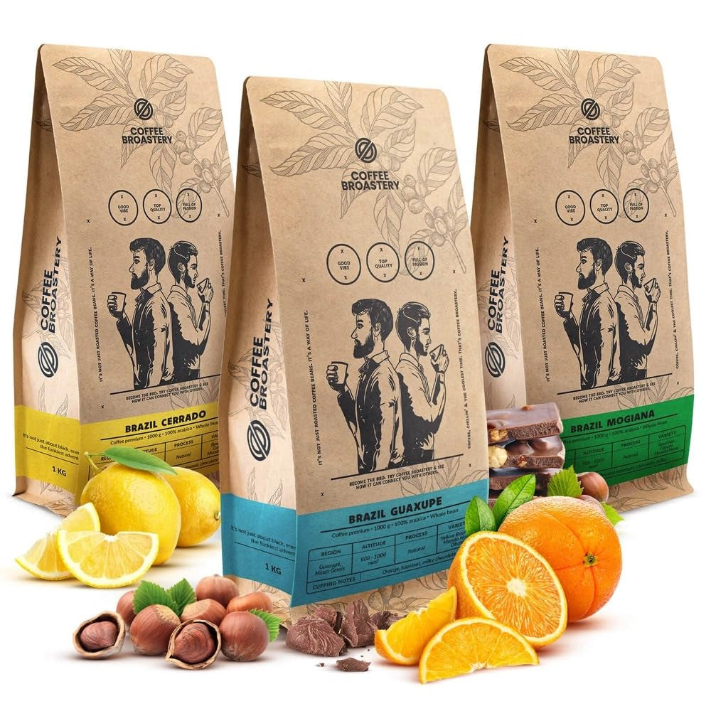 Sada zrnkové kávy 3x1kg 3000g | Brazílie Guaxupe | Brazílie Mogiana | Brazílie Cerrado | Brazílie | Speciální káva | Čerstvě smažené